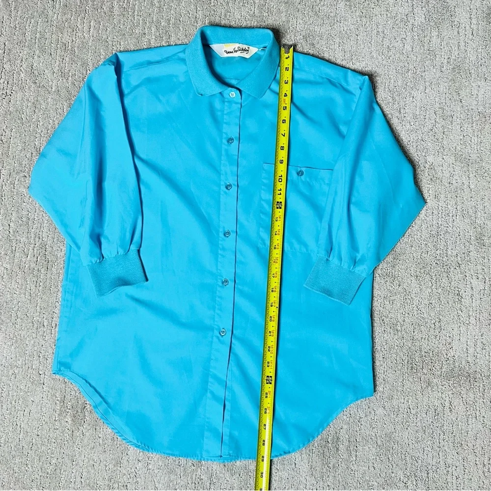 Vintage 80s Diane von Furstenberg Turquoise Blouse with Knit / Woven Collar - Picture 10 of 14